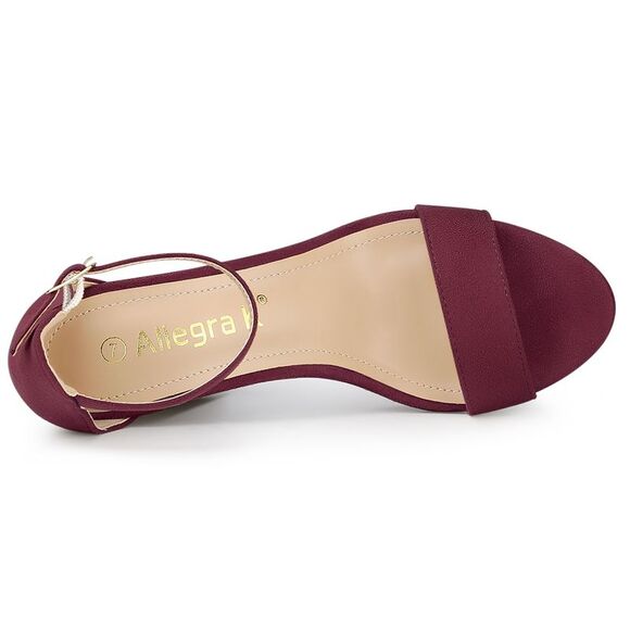 Ankle Strap Burgundy Platform Chunky High Heel Sandals - Picture 4 of 6